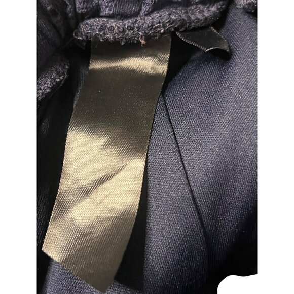 Navy Off-Shoulder Smocked Mini Dress Eyelet Design Ruffled Neckline Lace Hem  M - Picture 15 of 16